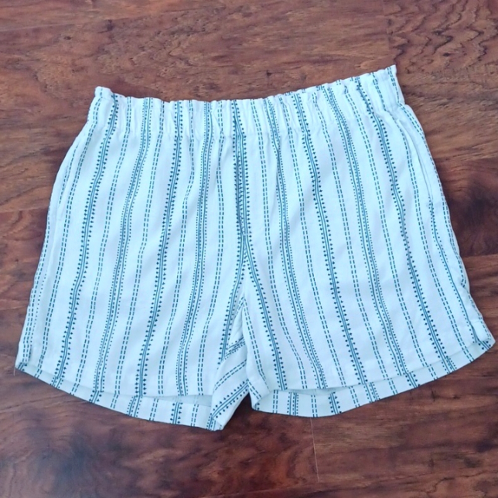 Style & Co. High Wide Waist Whi/Blk  Shorts With Pockets 80% Rayon 20% Linen WM